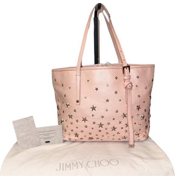 Jimmy Choo Handbags - Jimmy Choo Sasha S Star Studded Blush Pink Metallic Tote Bag (EUC) w/ Dustbag